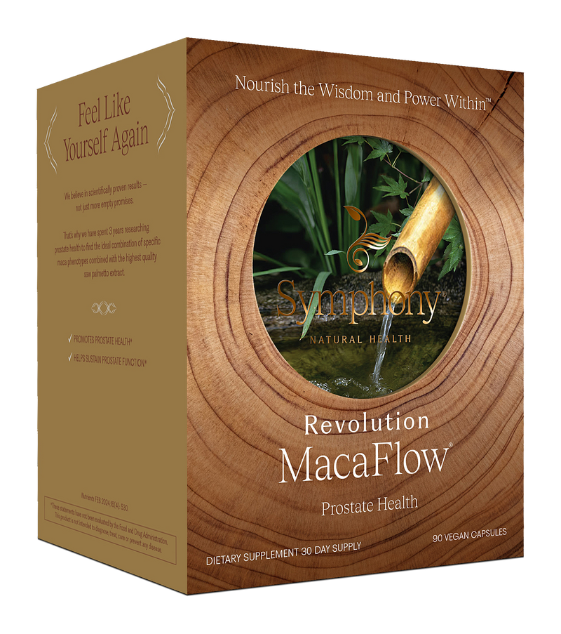 Supplement box for Revolution MacaFlow with natural design and text