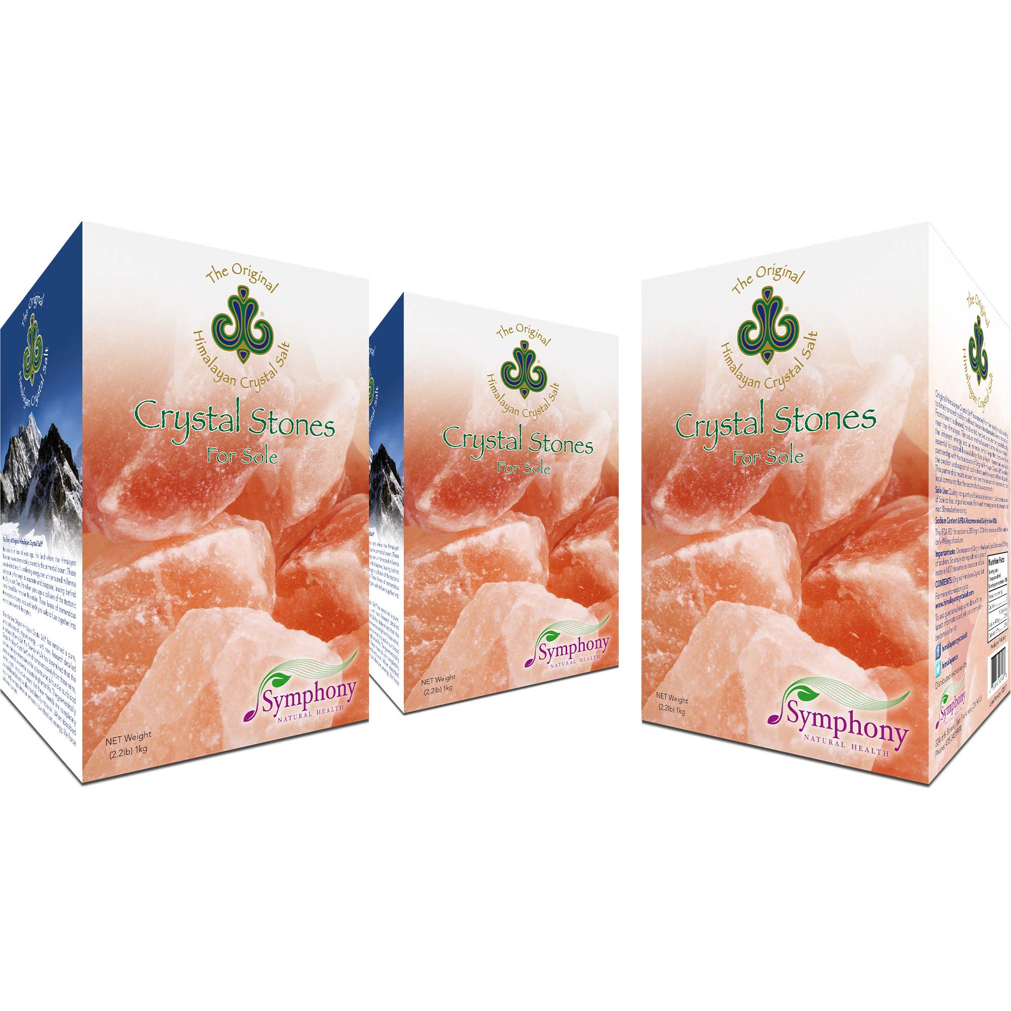 Crystal Salt Stones for Sole Bundle (3 Pack) three product boxes right-facing with Himalayan Crystal Salt stones and Himalayan Crystal Salt logo