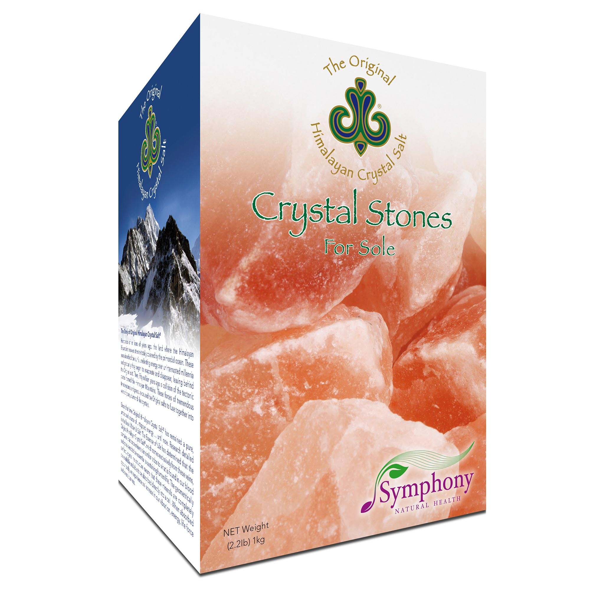 Crystal Salt Stones for Sole product box right-facing with Himalayan Crystal Salt stones and Himalayan Crystal Salt logo