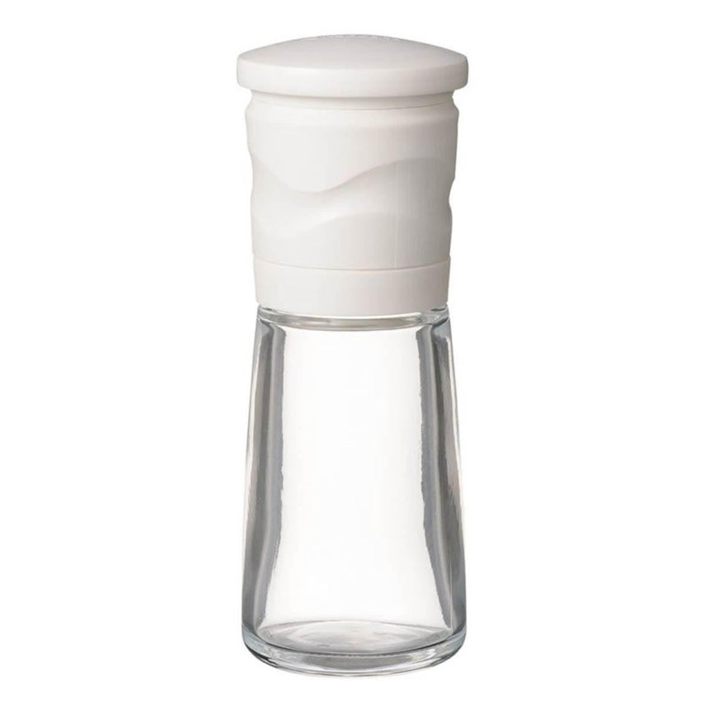 Kyocera Ceramic Salt Grinder cylindrical shape with white ceramic top and glass bottom