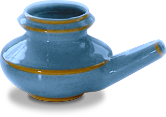 Dusk Blue Neti Pot ceramic blue with brown accents on black background