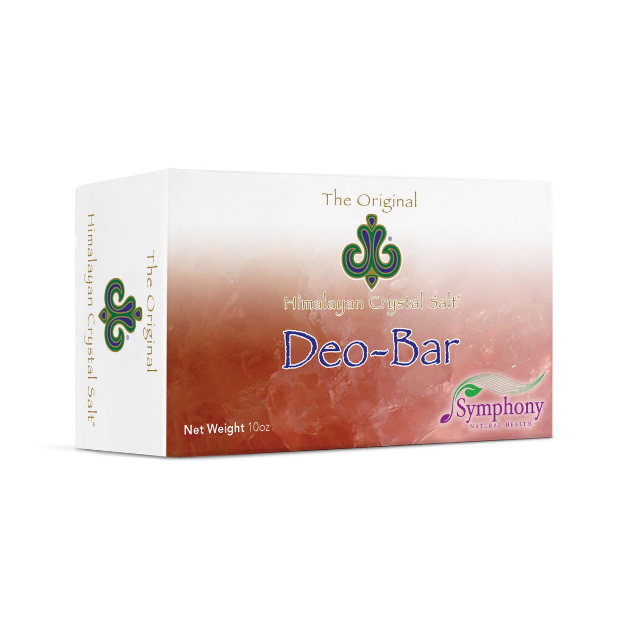 Deo-Bar right-facing product box with enlarged salt stones on front, and himalayan crystal salt logo