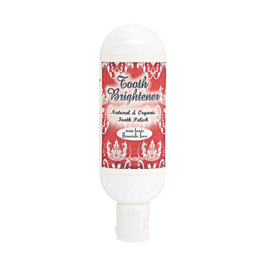 Tooth Brightener Tooth Polish inverted white bottle with red label