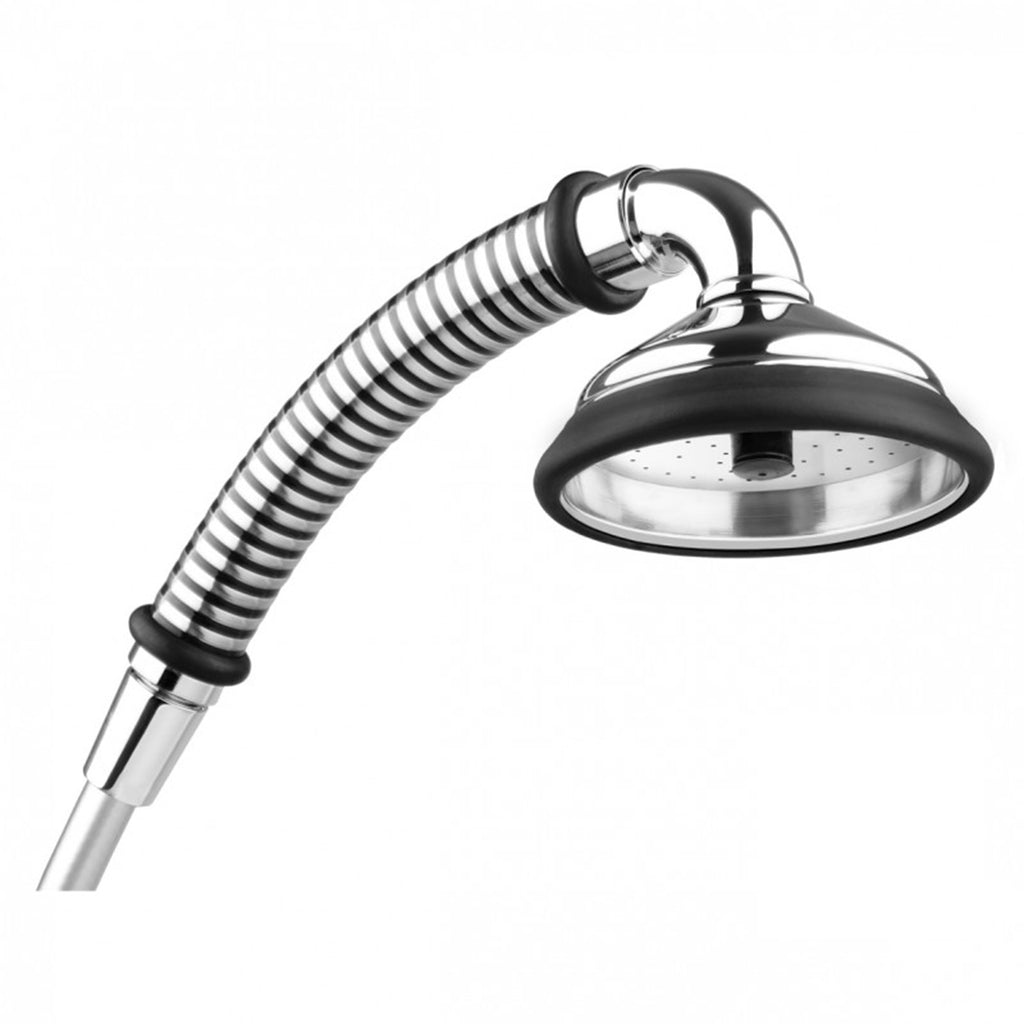 BUBBLE-RAIN® XL Shower Head & Handle right-facing metal shower head with black accents agains white background