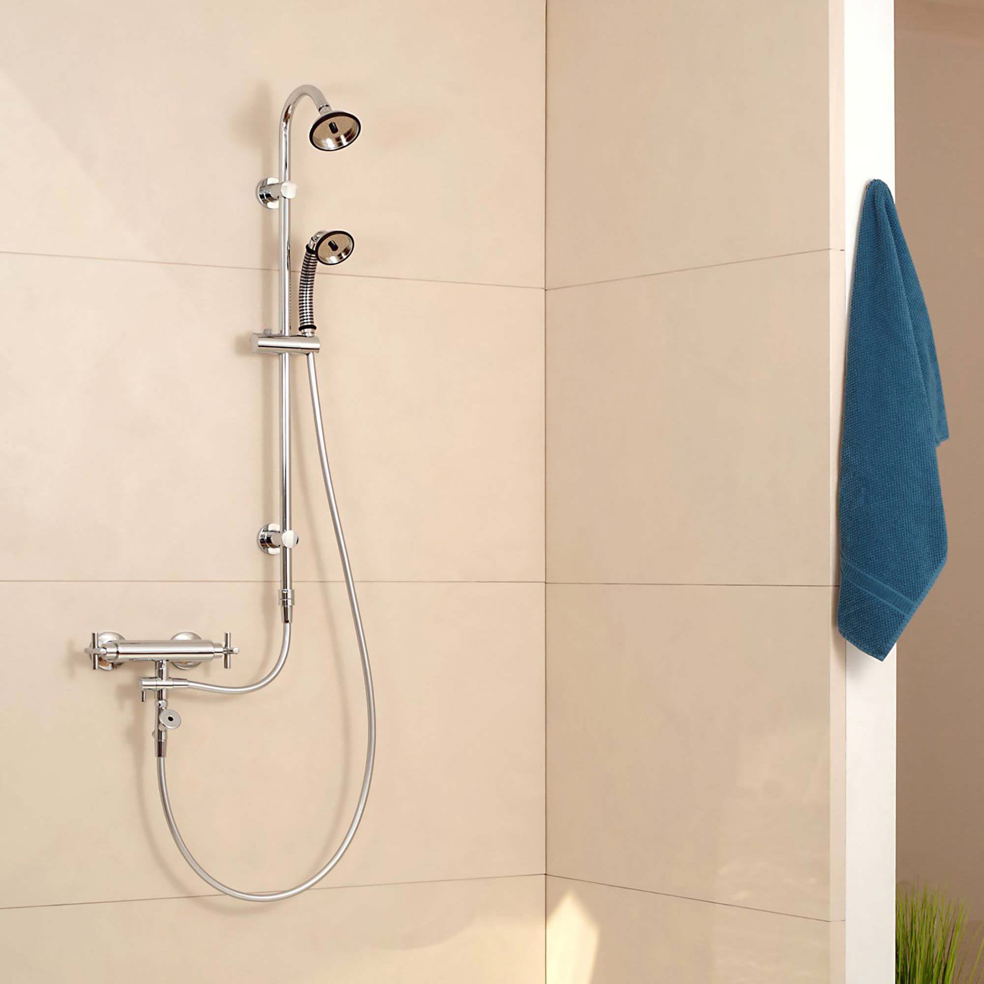 BUBBLE-RAIN® XL Shower Head & Handle Displayed in Bathroom with sold separately flex hose