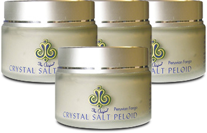Sole Peloid Mud Mask (4 Pack) glass jars with silver lid with gold band and Himalayan Crystal Salt logo